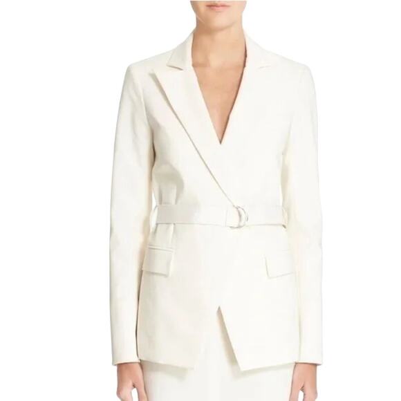 Veronica Beard Dickey Jacket Blazer Size 0 Ivory Cream "Palm Peak" Belted - Picture 1 of 8